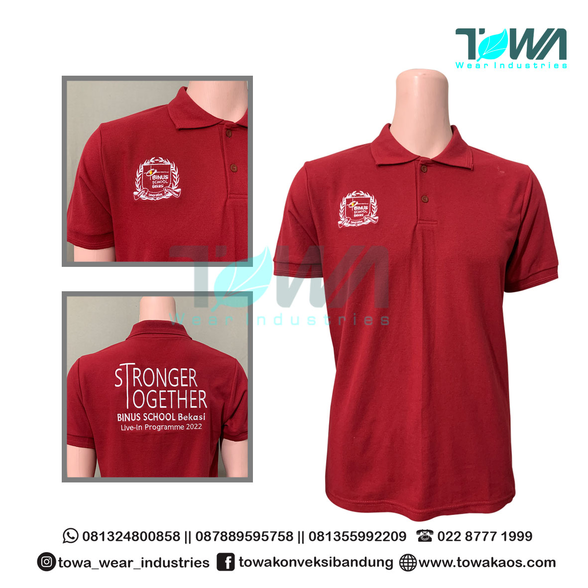 Pabrik Baju Kaos - Baju Kaos Kerah Baju Poloshirt Baju Event BINUS Bekasi Maroon