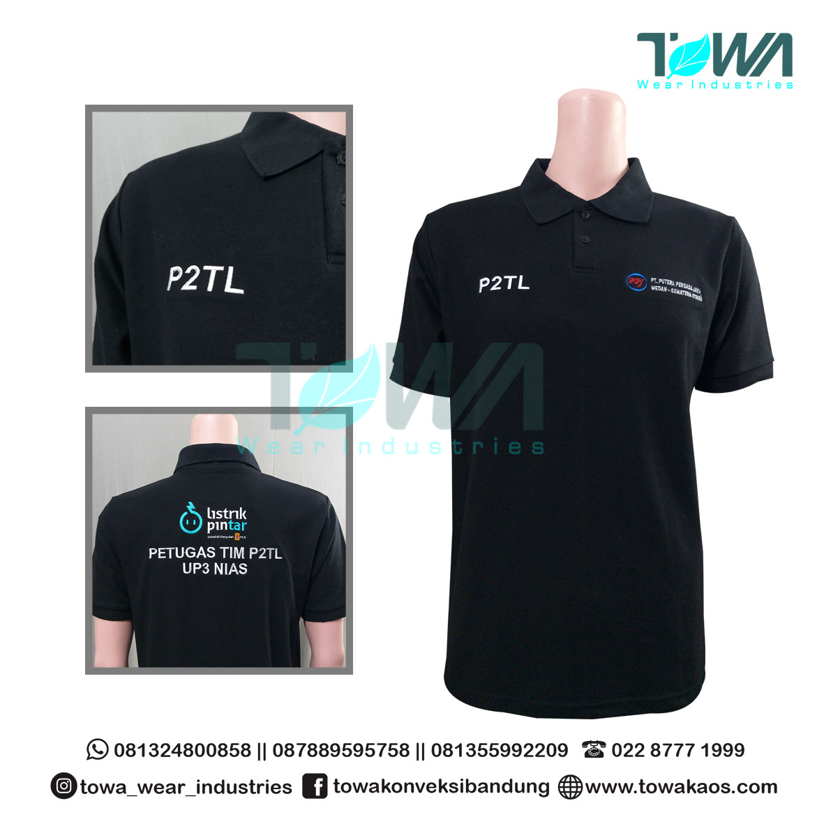 Baju Poloshirt PLN UP3 Nias Hitam Bahan Lacoste CVC