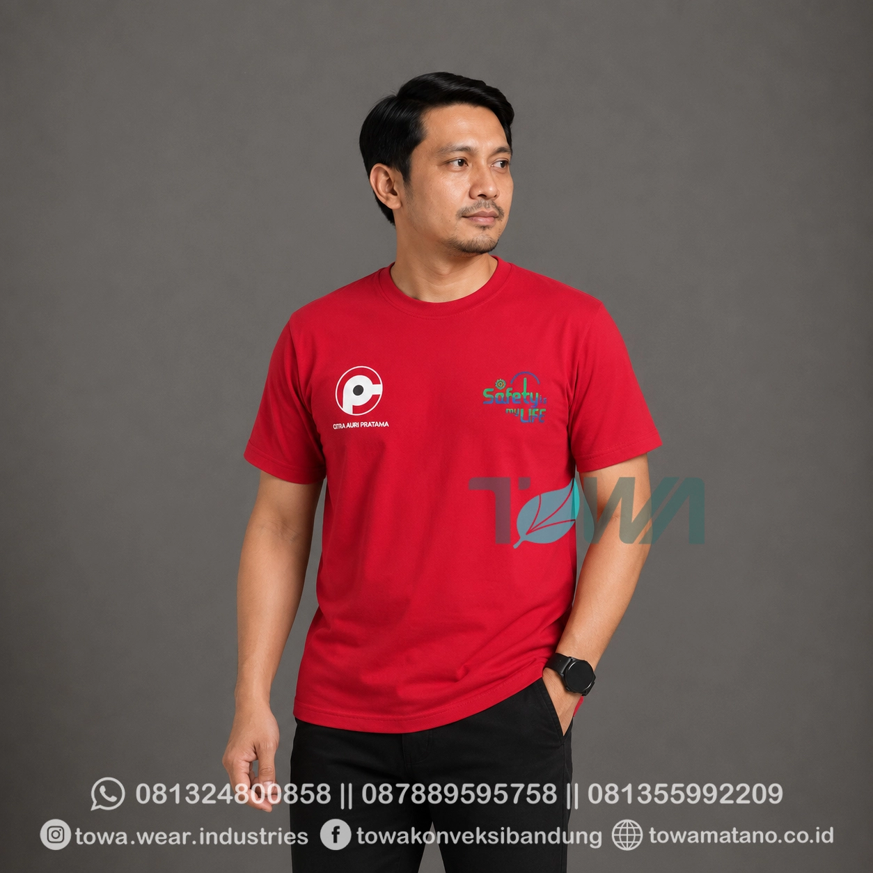 T-shirt Kaos Oblong Lengan Pendek Baju Event Bahan Cotton Combed 24s Warna Merah Cabai Sablon Plastisol