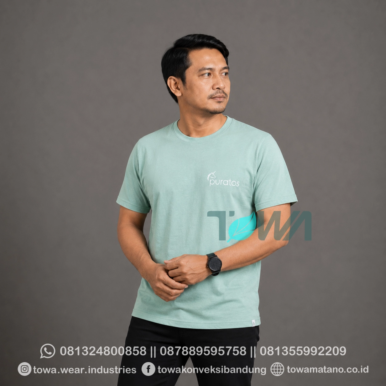 T-shirt Kaos Oblong Lengan Pendek Baju Event Gathering Perusahaan Bahan Cotton Bamboo Warna Hijau Sablon Logo
