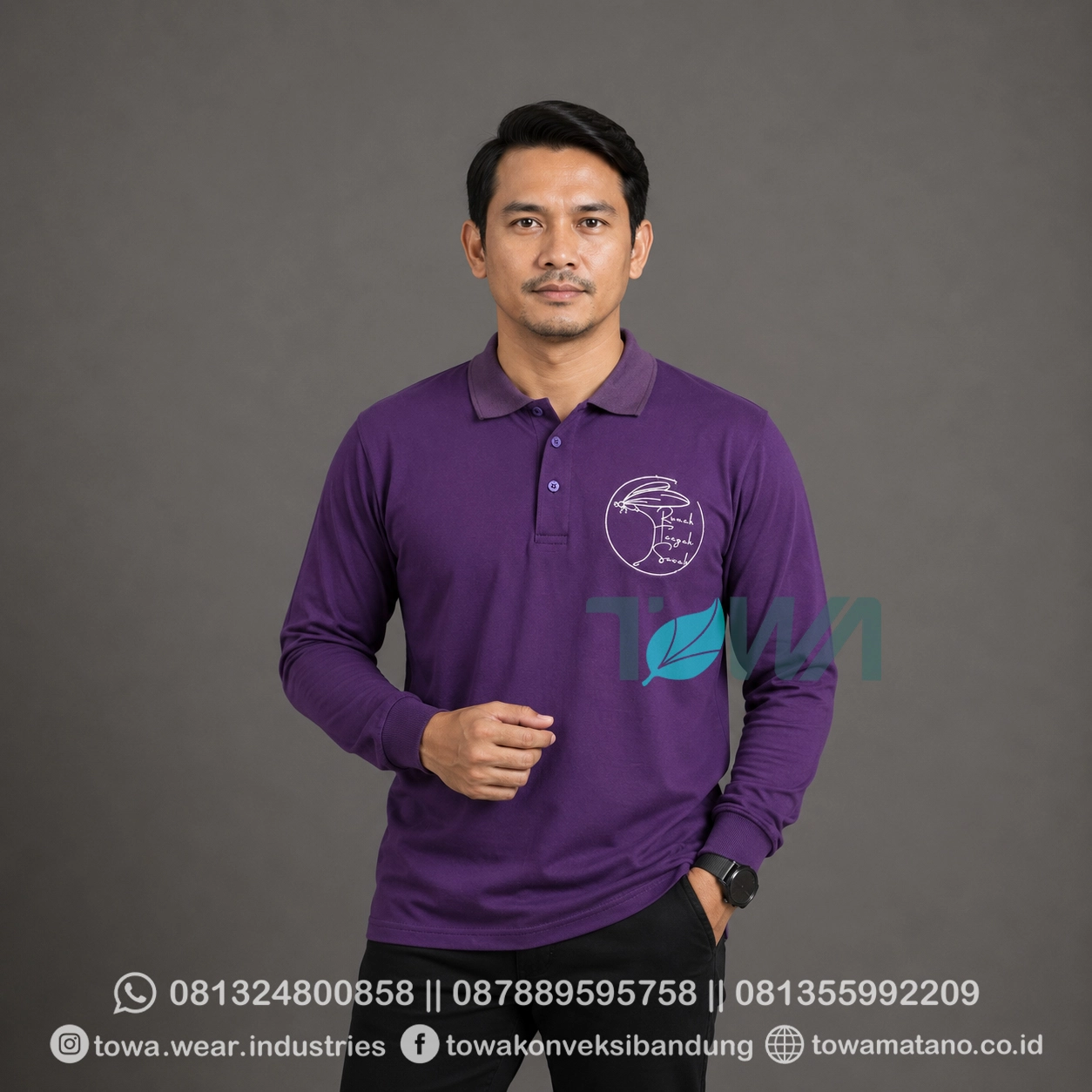 Poloshirt Lengan Panjang Bahan Cotton Combed 24a Warna Ungu Bordir Logo Baju Karyawan