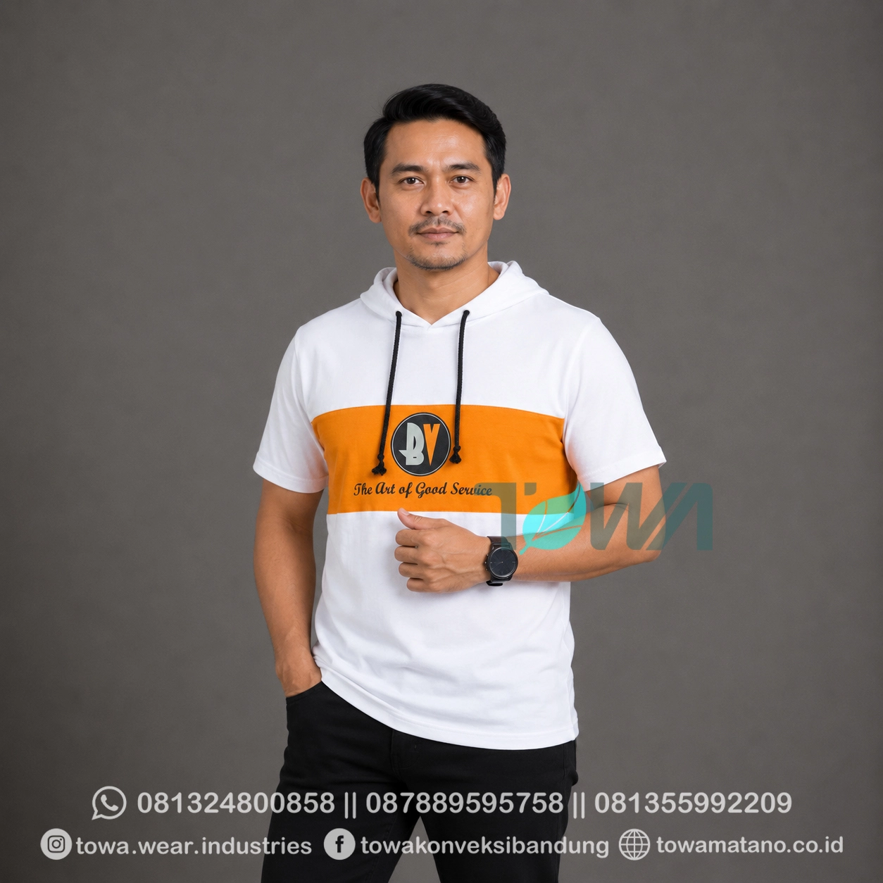 T-shirt Kaos Oblong Lengan Pendek Hoodie Baju Event Bahan Cotton Combed 24s Warna Putih Orange Logo Sablon