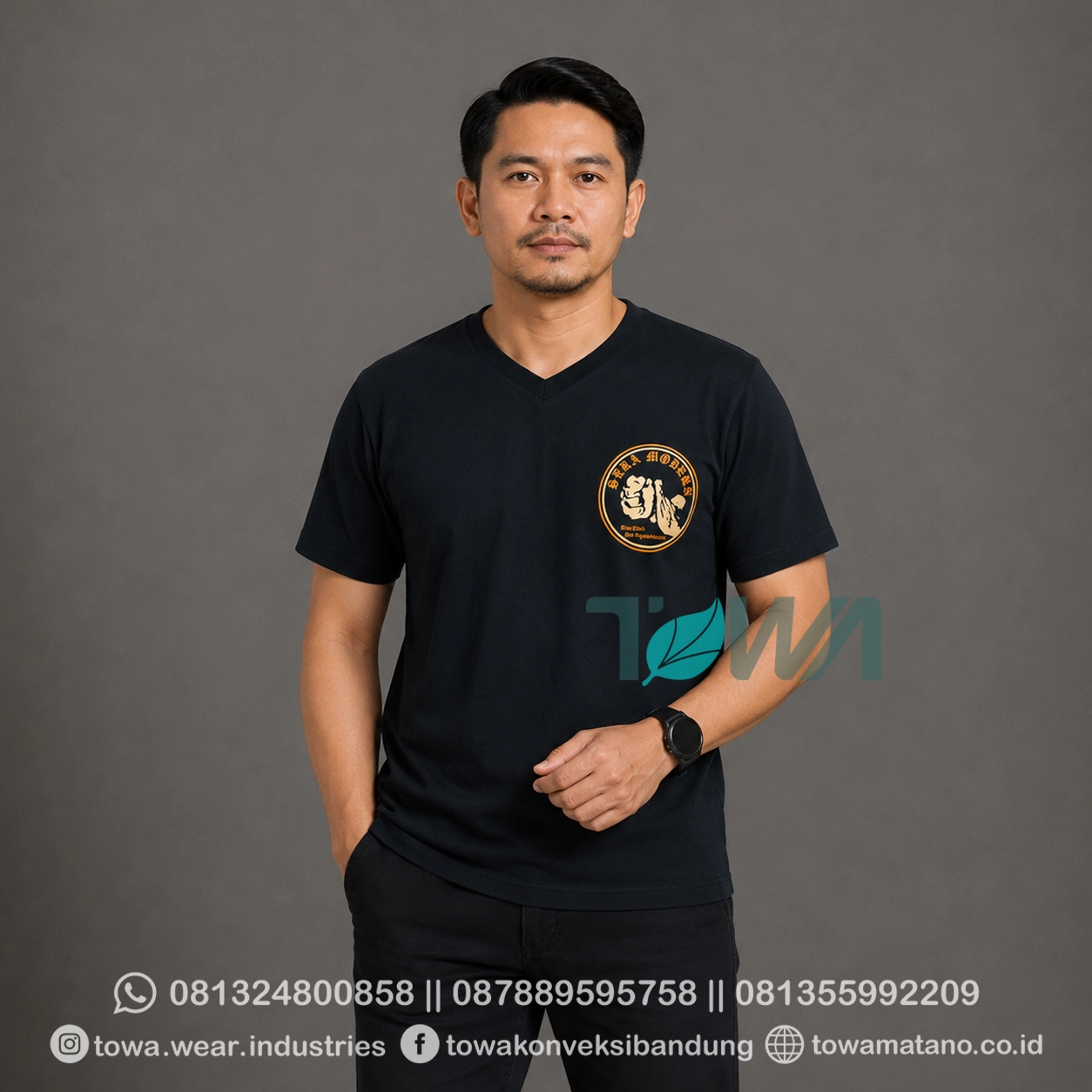 T-shirt Kaos V Neck Oblong Lengan Pendek Baju Event Bahan Cotton Combed 24s Warna Hitam Sablon Plastisol