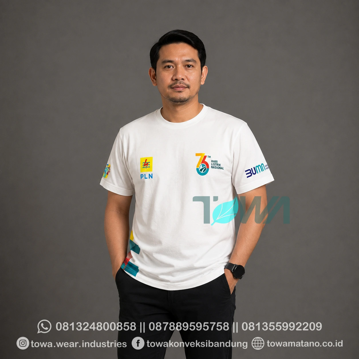 T-shirt Kaos Oblong Lengan Pendek Baju Event PLN Bahan Cotton Combed 24s Warna Putih Sablon Plastisol
