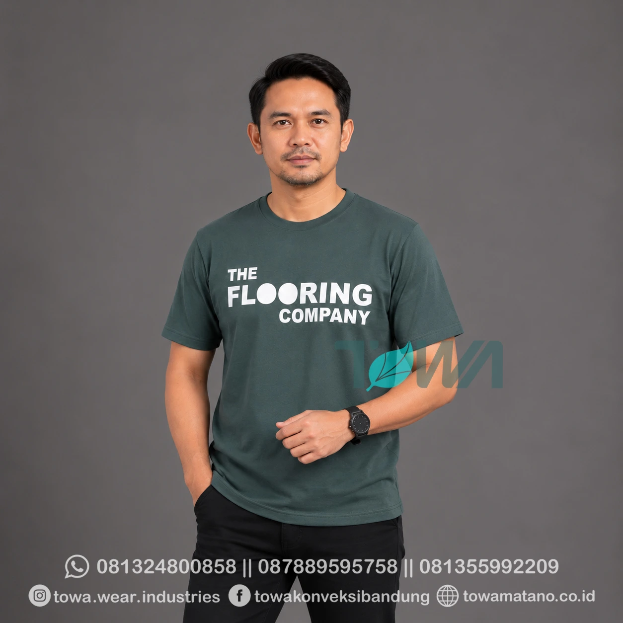 T-shirt Kaos Oblong Lengan Pendek Baju Karyawan Perusahaan Bahan Cotton Combed 24s Warna Abu Tua Sablon Plastisol