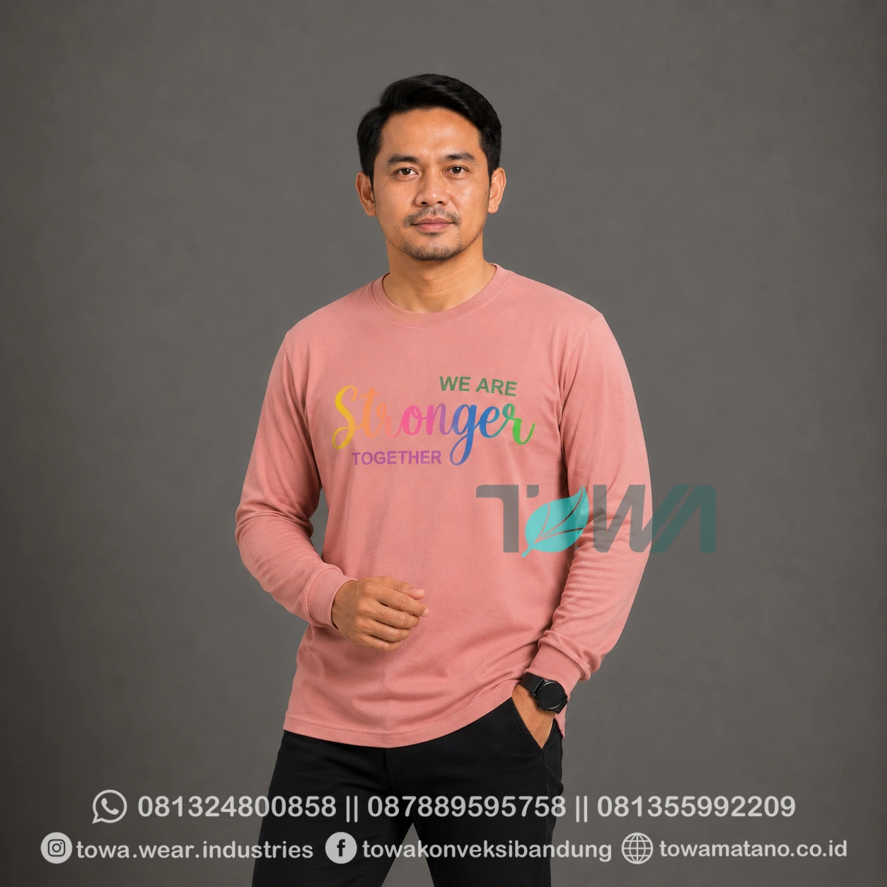 T-shirt Kaos Oblong Lengan Panjang Baju Event Family Gathering Bahan Cotton Combed 24s Warna Orange Salem Sablon Plastisol