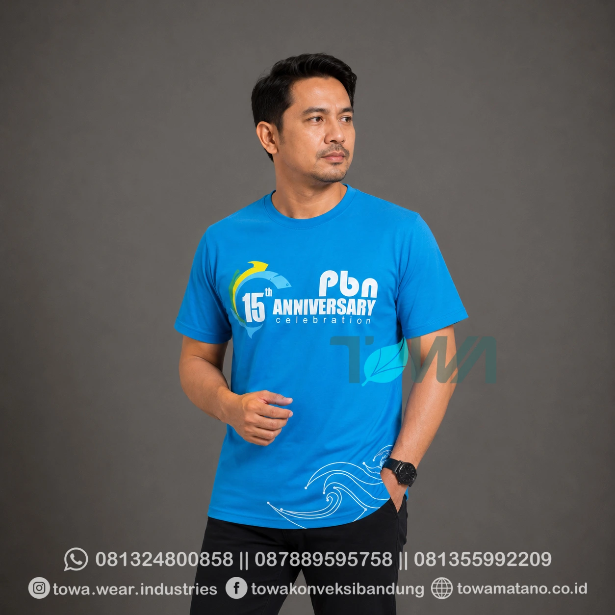 T-shirt Kaos Oblong Lengan Pendek Baju Event PBN Bahan Cotton Combed 24s Warna Biru Turkis Sablo Plastisol