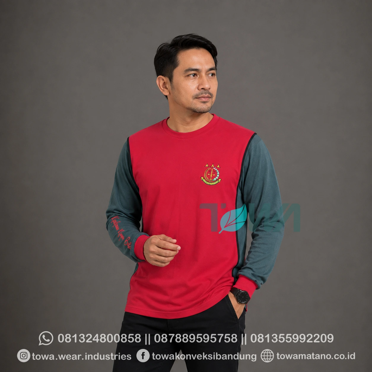 T-shirt Kaos Oblong Lengan Panjang Baju Event Kejaksajaan Negeri Bahan Cotton Combed 24s Warna Merah Abu Sablon Plastisol Bordir Logo