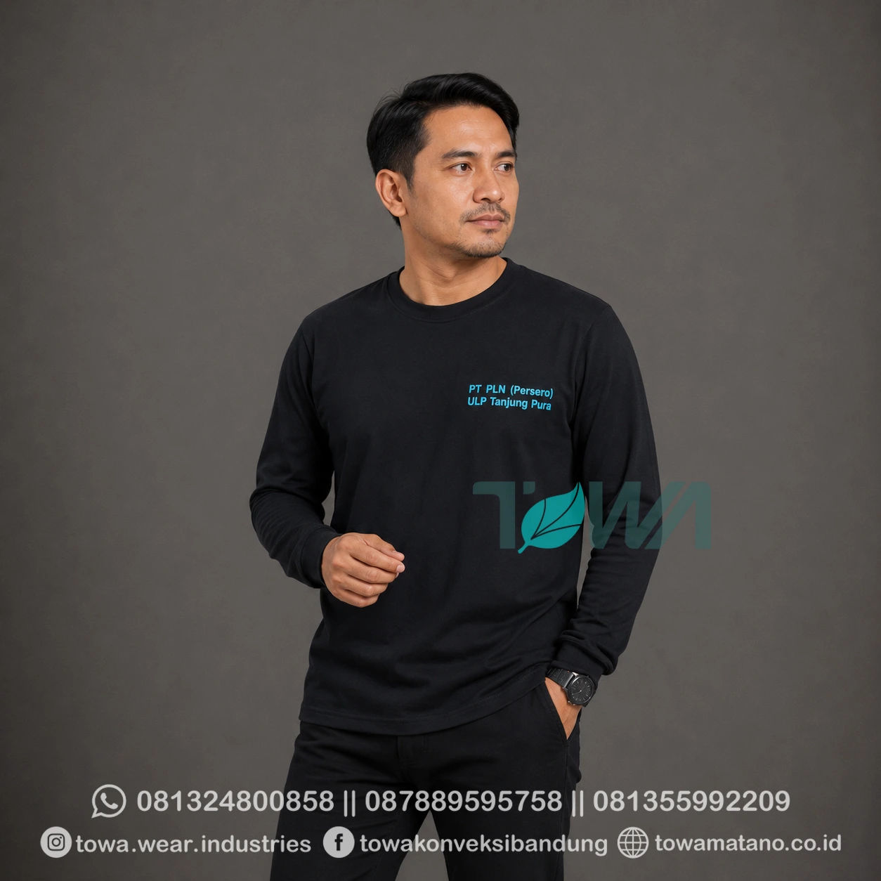 T-shirt Kaos Oblong Lengan Panjang Bahan Cotton Combed 24s Warna Hitam Sablon Plastisol PLN