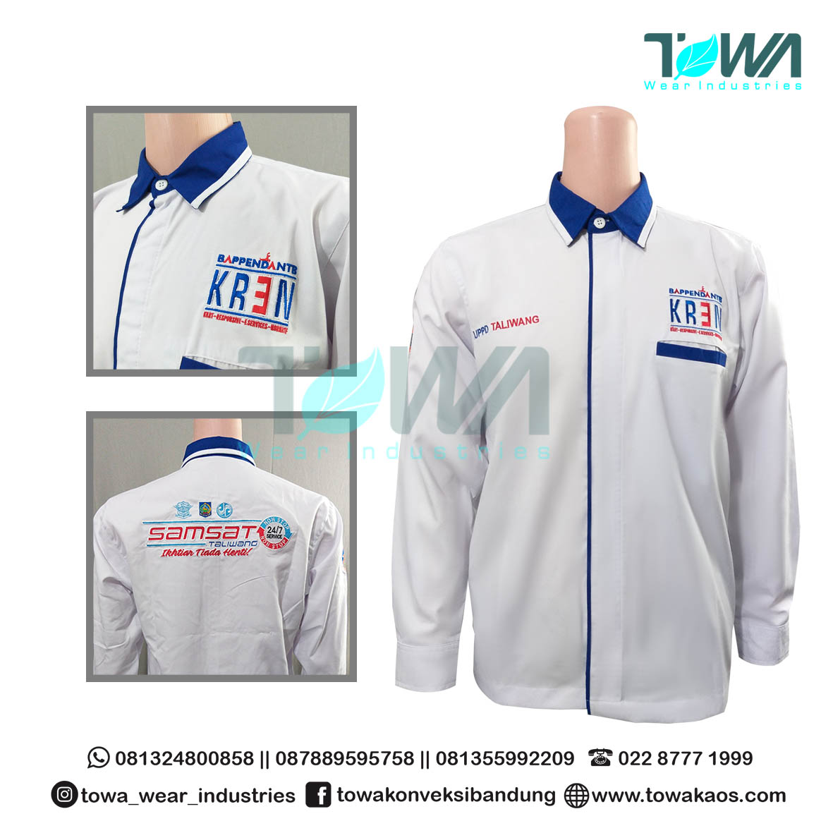 Baju Kemeja Samsat Taliwang Warna Putih Lengan Panjang
