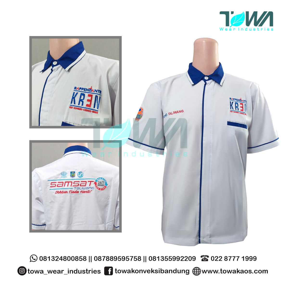 Baju Kemeja Samsat Taliwang Warna Putih Lengan Pendek