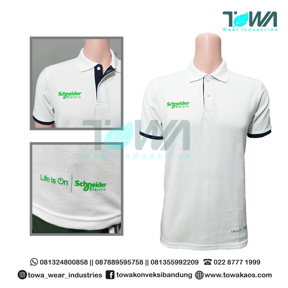 Pabrik Baju Poloshirt - Baju Poloshirt Slimfit Putih Schneider Konveksi Pabrik Garment Seragam Sablon