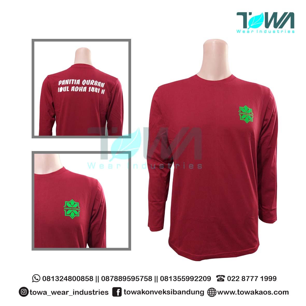 Baju Kaos Oblong Panitia Qurban 1441 H Warna Maroon Lengan Panjang