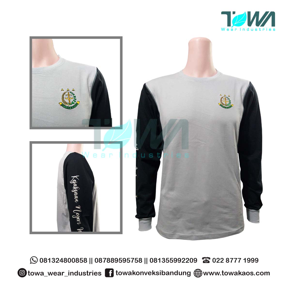 Baju Kaos Oblong Abu kombinasi Hitam Bordir Cotton Combed