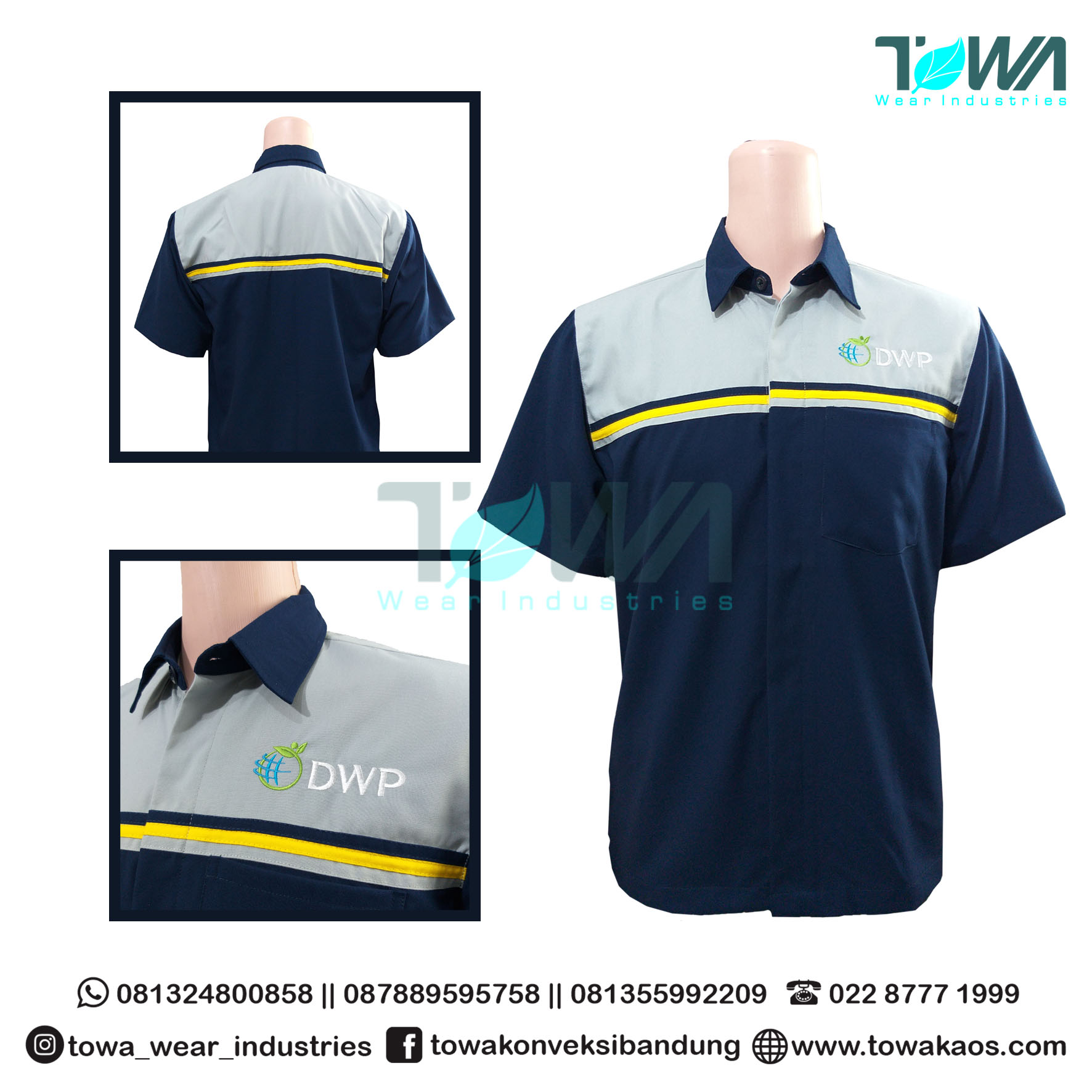 Baju Kemeja DWP Kombinasi Warna Navy abu
