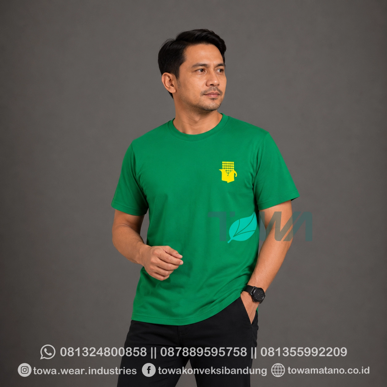 T-shirt Kaos Oblong Lengan Pendek Baju Karyawan Perusahaan Bahan Cotton Combed 24s Warna Hijau Fuji Logo Sablon Plastisol