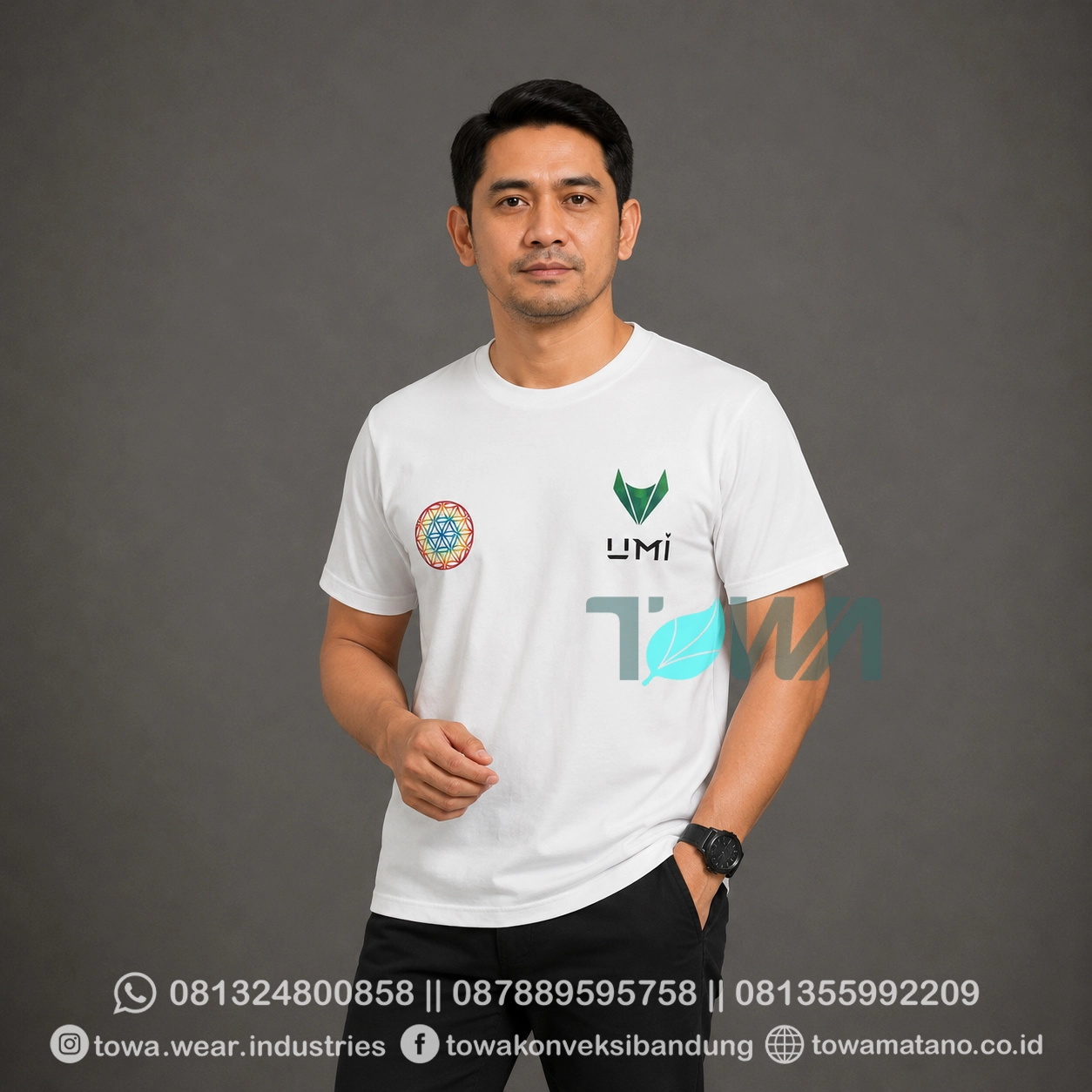 T-shirt Kaos Oblong Lengan Pendek Baju Karyawan Event Bahan Cotton Combed 24s Warna Putih Sablon Plastisol