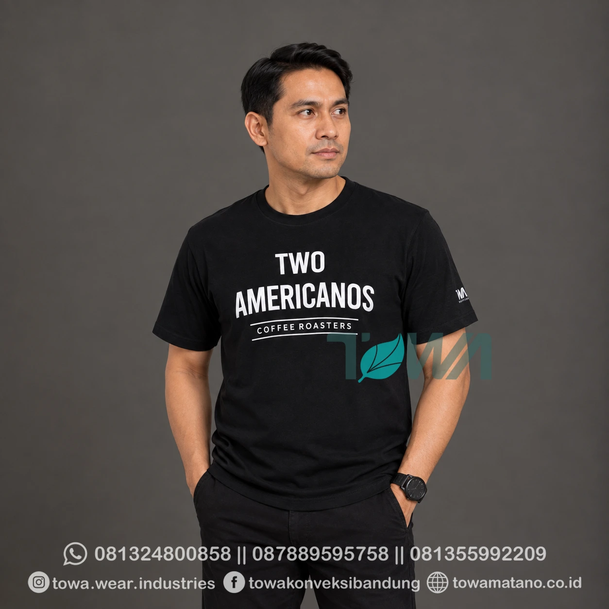 T-shirt Kaos Oblong Lengan Pendek Baju Karyawan Barista Cafe Bahan Cotton Combed 24s Warna Hitam Logo Sablon Plastisol