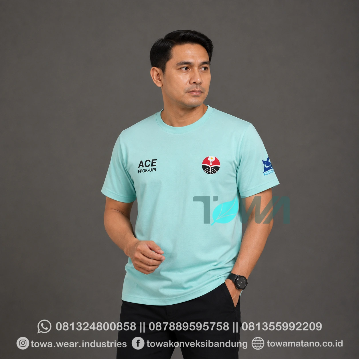T-shirt Kaos Oblong Lengan Pendek Baju Event UPI Bahan Cotton Combed 24s Warna Hijau Mint Logo Sablon Plastisol