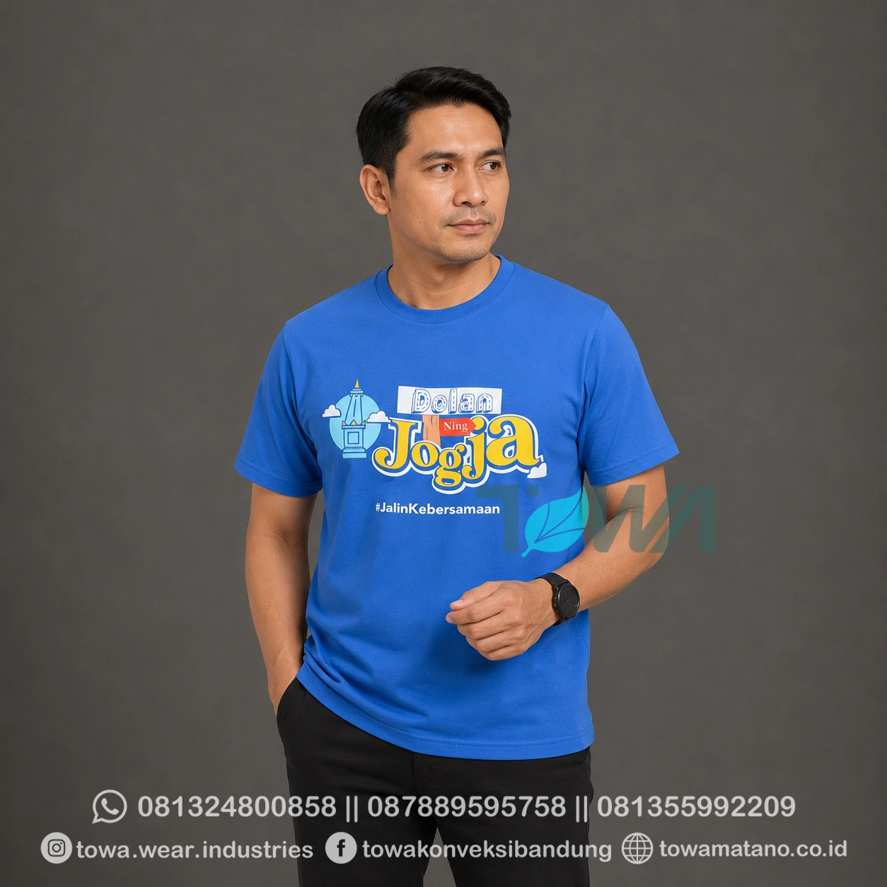 T-shirt Kaos Oblong Lengan Pendek Baju Event Family Gathering Jogja Bahan Cotton Combed 24s Warna Biru Logo Sablon Plastisol