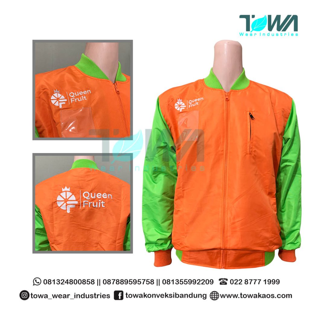 Jaket Bomber Taslan Orange Hijau Queen Fruit