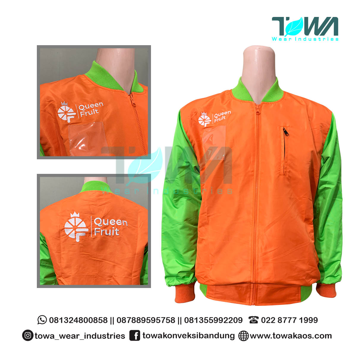 Jaket Bomber Taslan Orange Hijau Queen Fruit