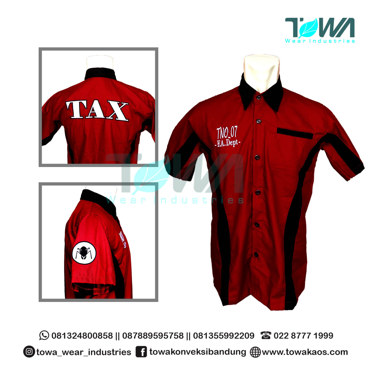 Baju Kemeja Baju Seragam Kerja TAX Maroon Hitam