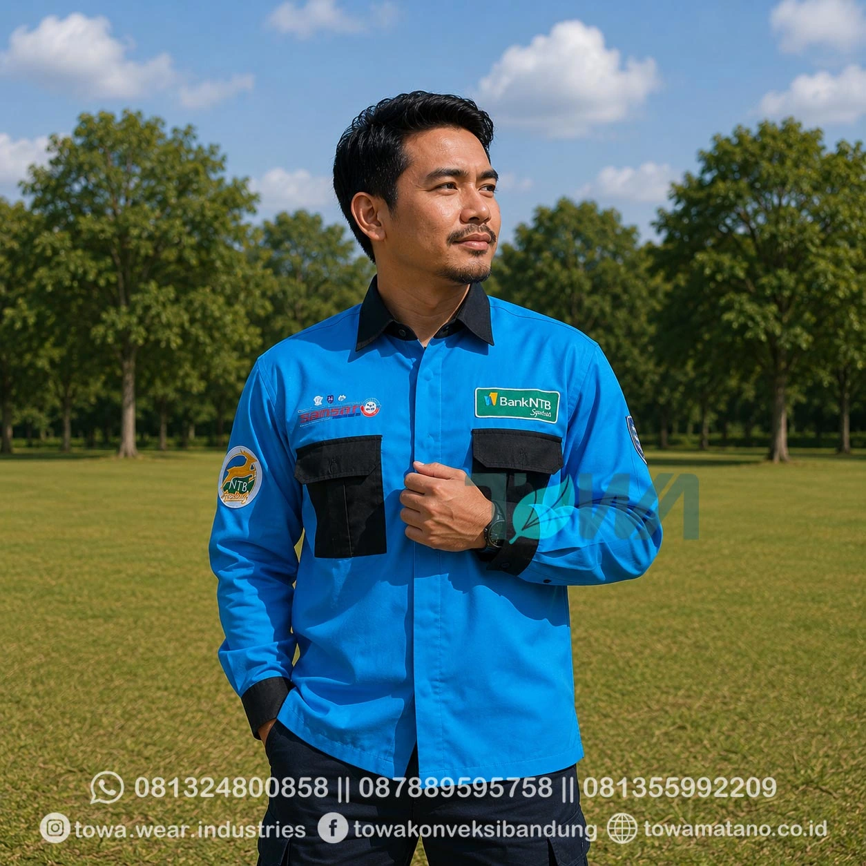 Kemeja Seragam Lapangan Lengan Panjang Bahan American Drill Bordir Logo SAMSAT