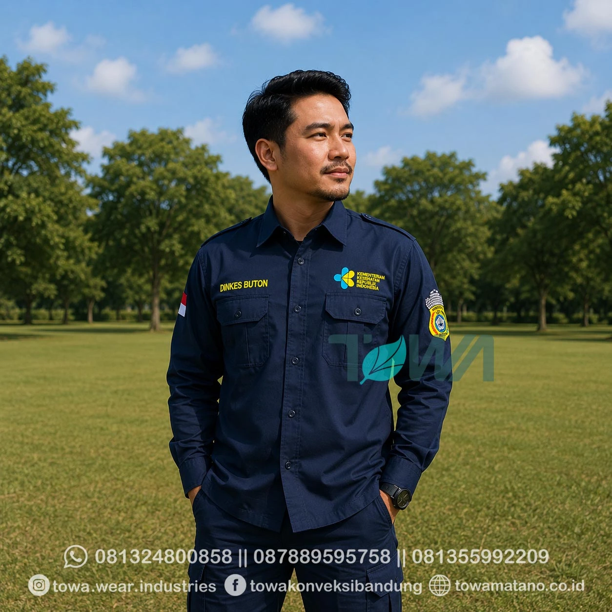 Kemeja Seragam Lapangan Lengan Panjang Bahan American Drill DINKES BUTON