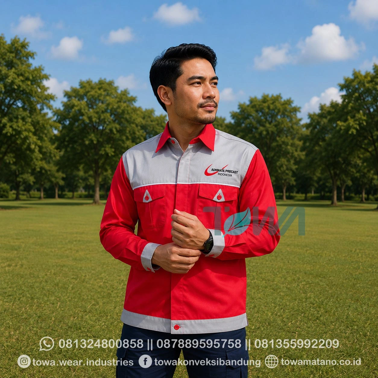 Kemeja Seragam Lengan Panjang Bahan Drill Bordir Logo Adhimix