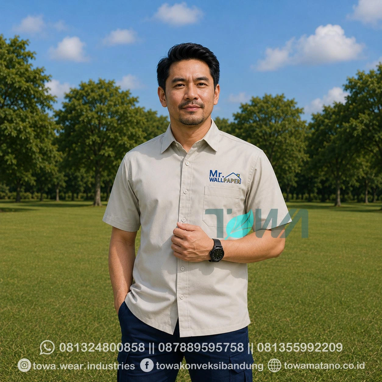 Kemeja Seragam Kantor Baju Perusahaan Mr. Wallpaper Japan Drill Bordir Logo