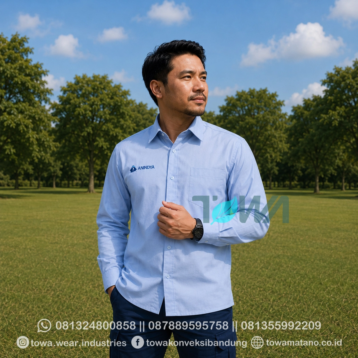 Kemeja Seragam Lapangan Kemeja Kantor Lengan Panjang Bahan Pasada Tropical Anindya Bordir Logo
