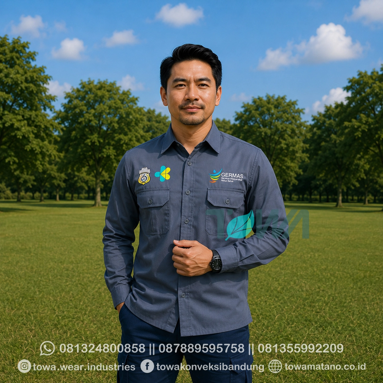Kemeja Seragam Lengan Panjang Kemeja Lapangan Dinkes Buton Bahan American Drill Bordir Logo