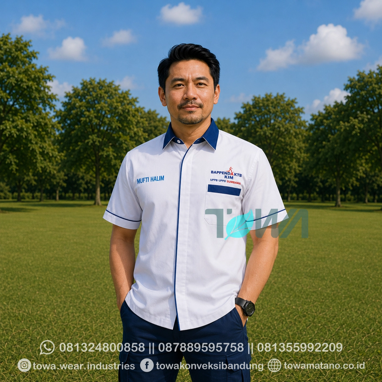 Kemeja Seragam Lengan Pendek Bahan Drill Tropical Bordir Logo Samsat NTB