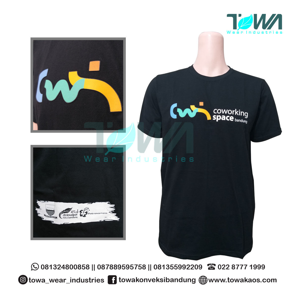 Baju Kaos Oblong Baju Event CWS Cotton Combed Hitam Sablon HDC
