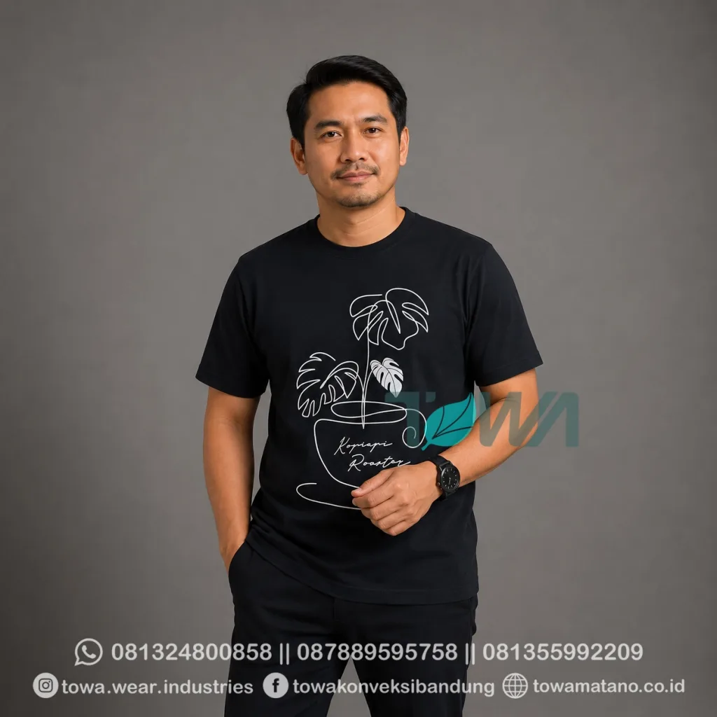 T-shirt Kaos Oblong Lengan Pendek Baju Merchandise Coffee Shop Bahan Cotton Combed 24s Warna Hitam Sablon Plastisol