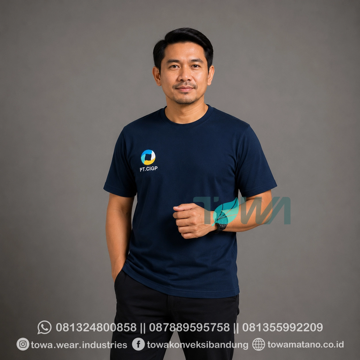 T-shirt Kaos Oblong Lengan Pendek Baju Event PT CIGP Bahan Cotton Combed 24s Warna Biru Navy