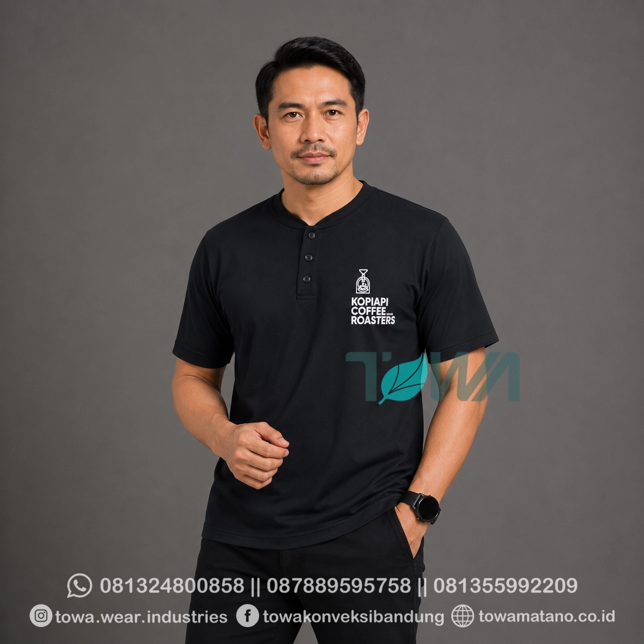 T-shirt Kaos Oblong Lengan Pendek Baju Hanley Henley Merchandise Coffee Shop Bahan Cotton Combed 24s Warna Hitam Sablon Plastisol