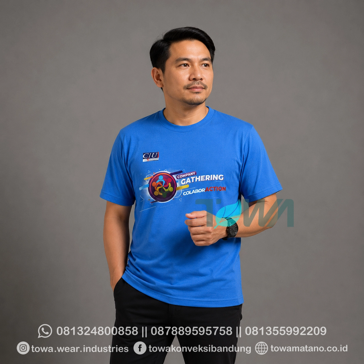 T-shirt Kaos Oblong Lengan Pendek Baju Event Bahan Cotton Combed 24s Warna Biru Telur Asin Sablo Plastisol