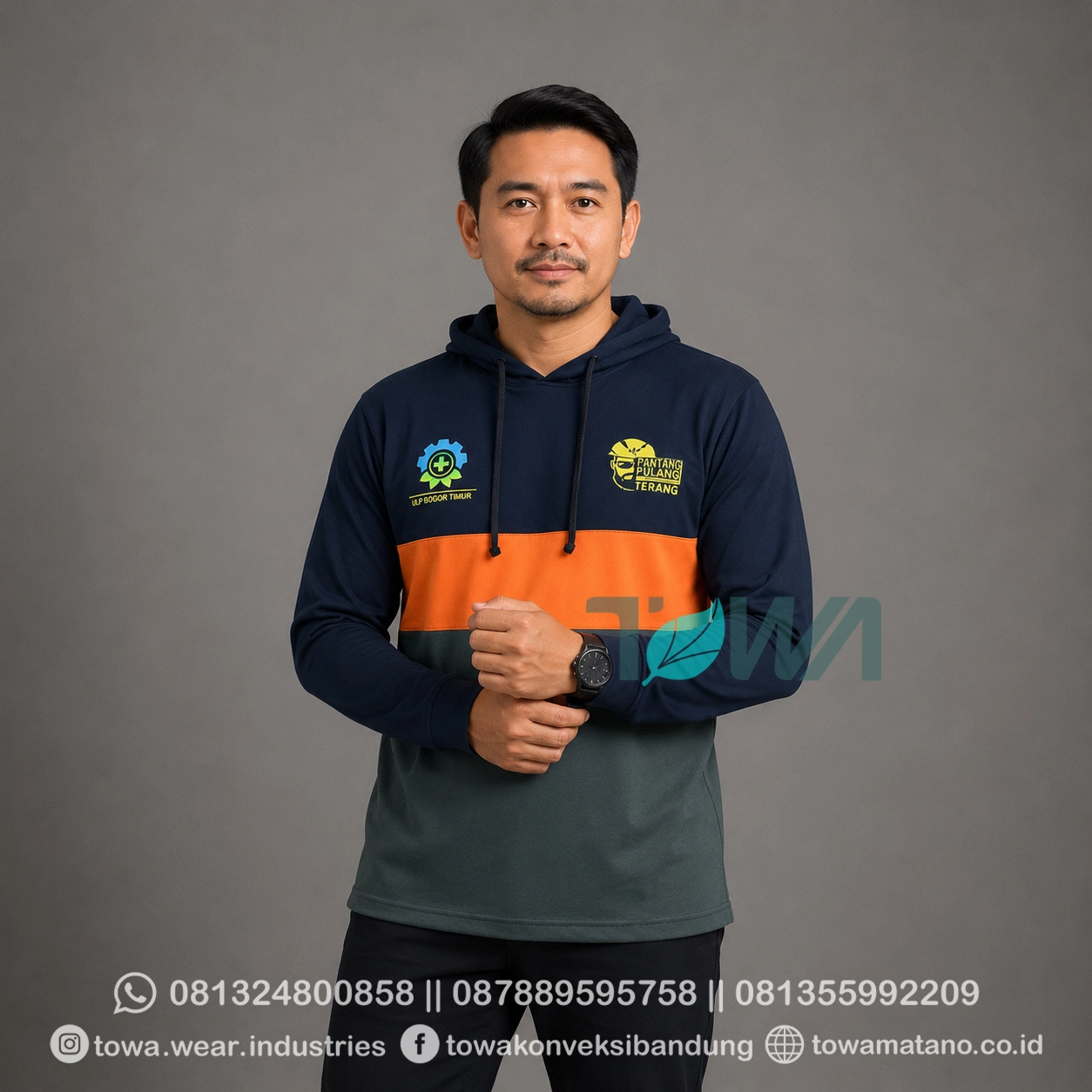 T-shirt Kaos Hoodie Lengan Panjang Bahan Cotton Combed 24s Kombinasi Warna Sablon Logo PLN