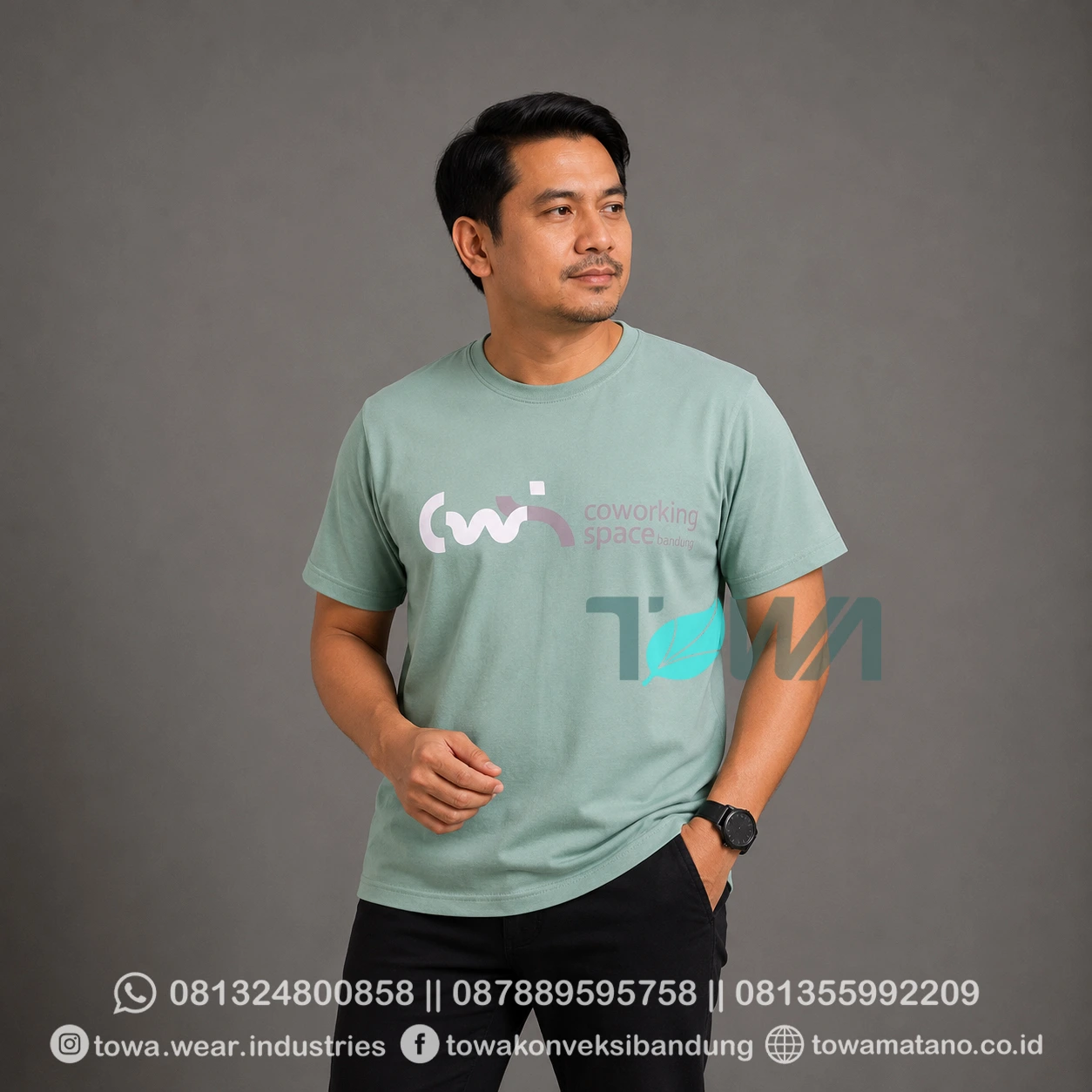 T-shirt Kaos Oblong Lengan Pendek Baju Event CWS Bdg Bahan Cotton Combed 24s Warna Hijau Sablon Plastisol High Densit