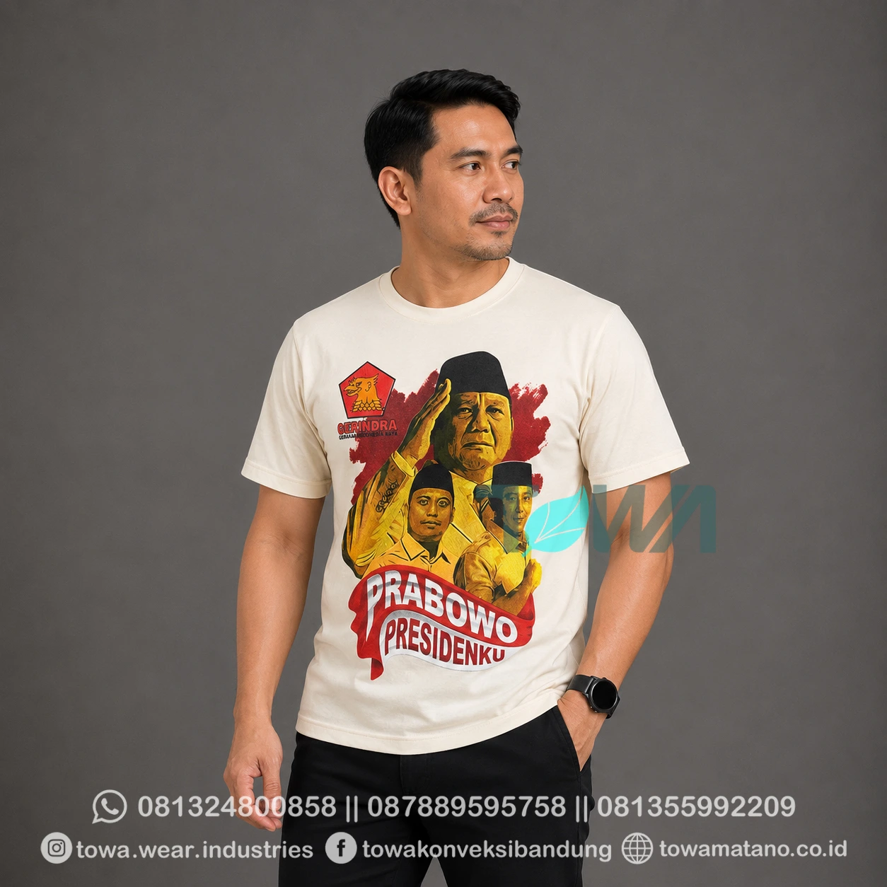 T-shirt Kaos Oblong Lengan Pendek Baju Event Partai Bahan PE double warna cream print