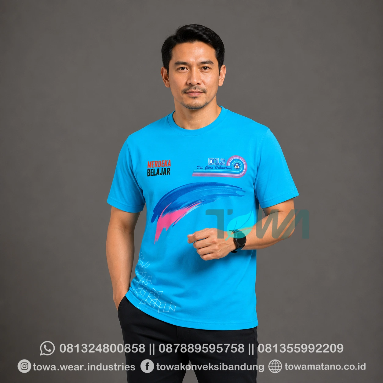 T-shirt Kaos Oblong Lengan Pendek Baju Event PBN Bahan Cotton Combed 24s Warna Biru Turkis Sablon Plastisol CMYK