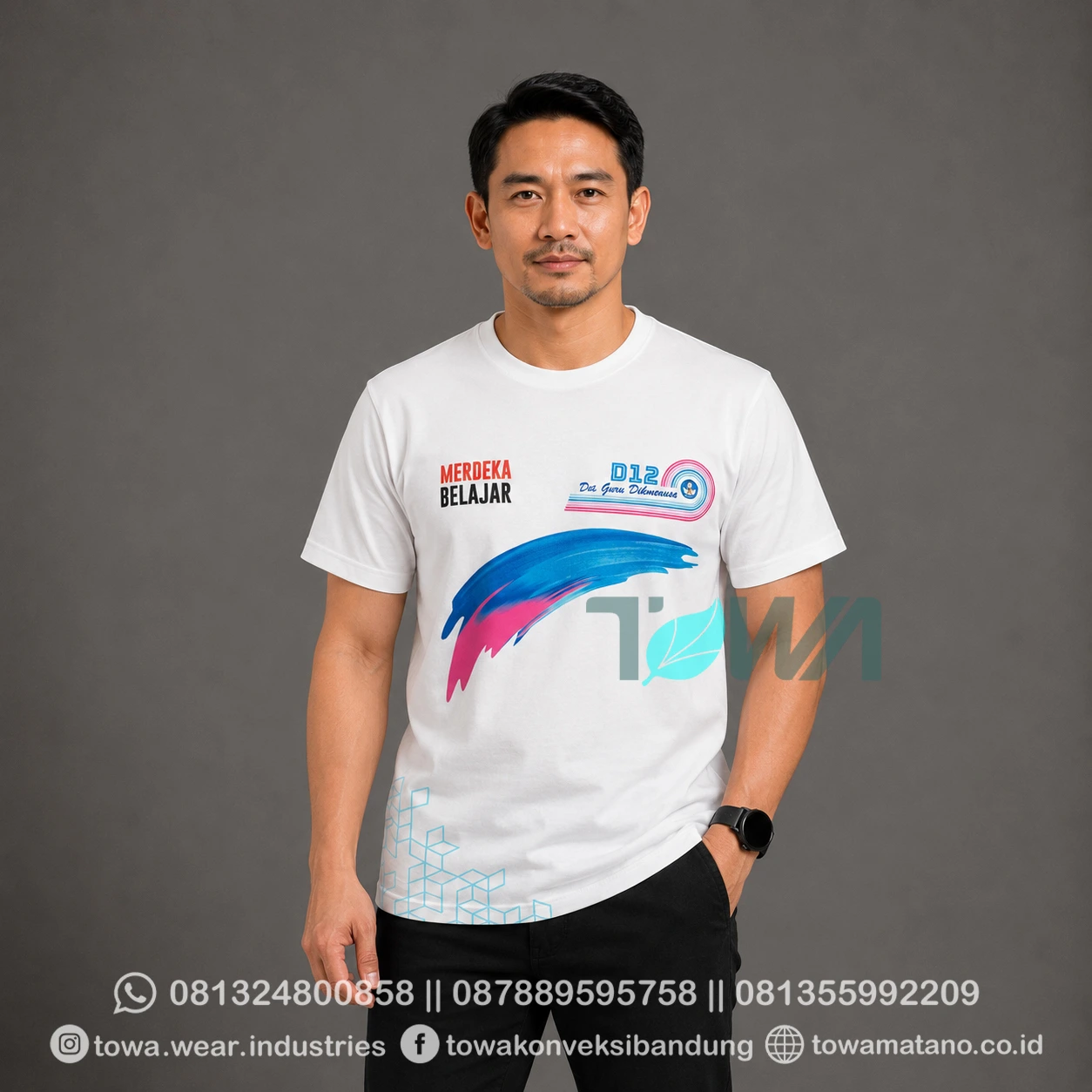 T-shirt Kaos Oblong Lengan Pendek Baju Event PBN Bahan Cotton Combed 24s Warna Putih Sablon Plastisol CMYK