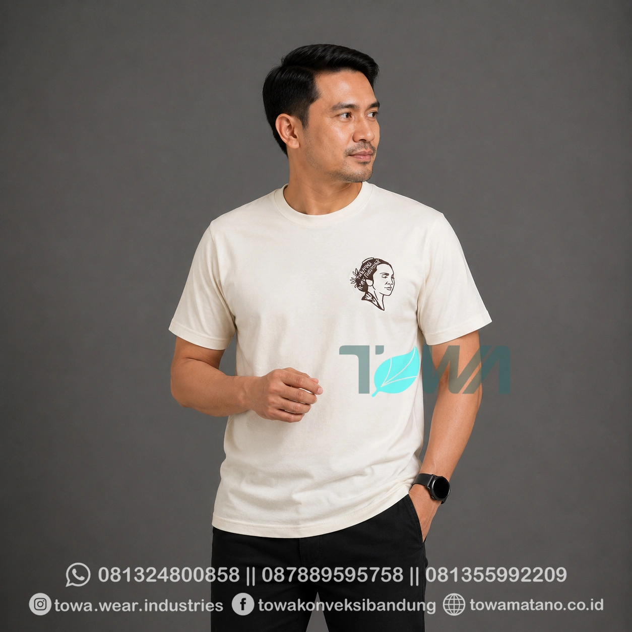 T-shirt Kaos Oblong Lengan Pendek Baju Event Bahan Cotton Combed 24s Warna Cream Logo Bordir