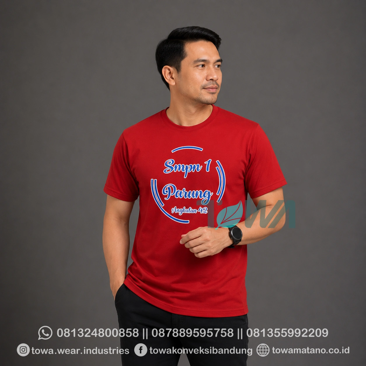 T-shirt Kaos Oblong Lengan Pendek Baju Event Family Gathering Study Tour Sekolah Bahan PE double Warna Merah Sablon Plastisol