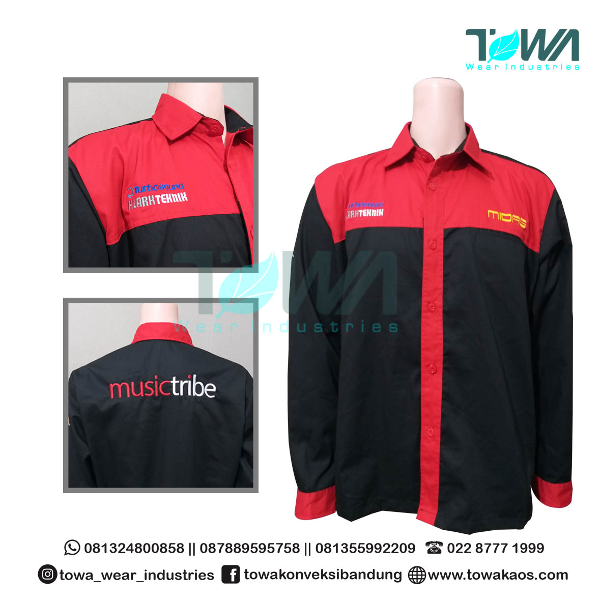 Baju Kemeja Baju Seragam Music Tribe Japan Drill Merah Hitam