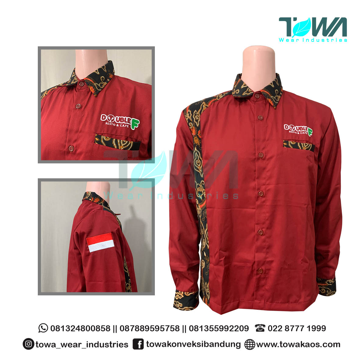 Baju Kemeja Baju Seragam Kerja PT. Fathan Karya Mandiri American Drill Maroon Batik