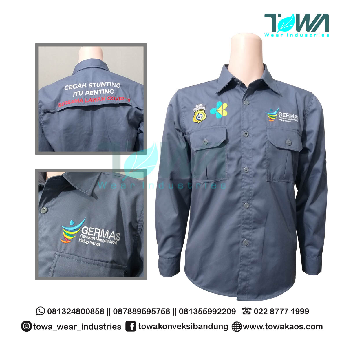 Baju Kemeja Germas HKN Baju Dinas Kesehatan Abu Lengan Panjang