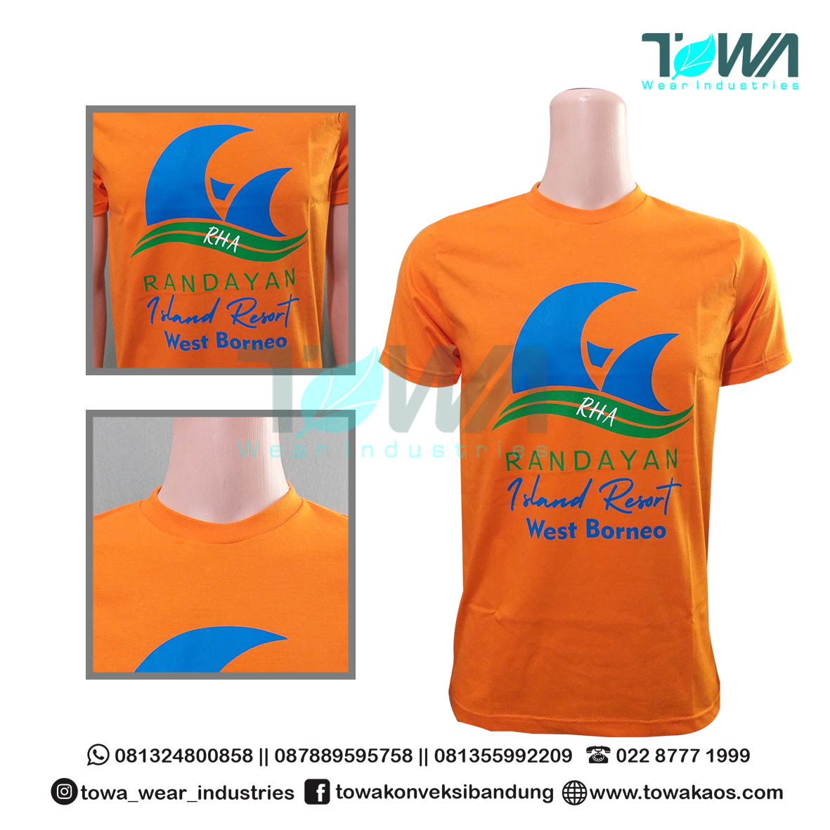 Baju Kaos Oblong Tshirt Gathering Cotton Combed Orange